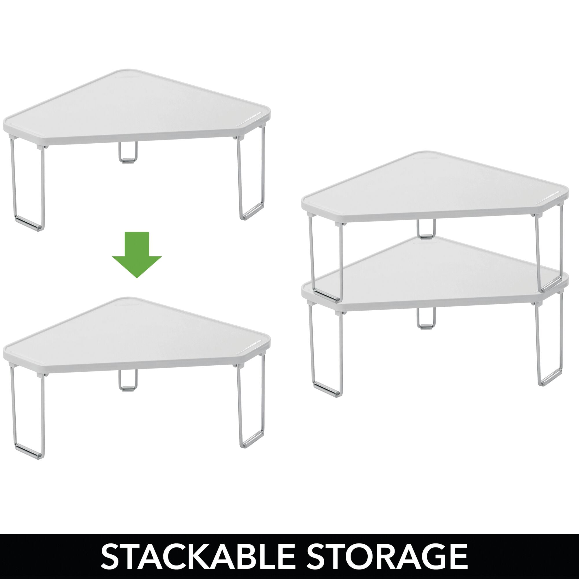 mDesign Plastic/Steel Corner Stackable Rack, Bathroom, 2 Pack, Stone Gray