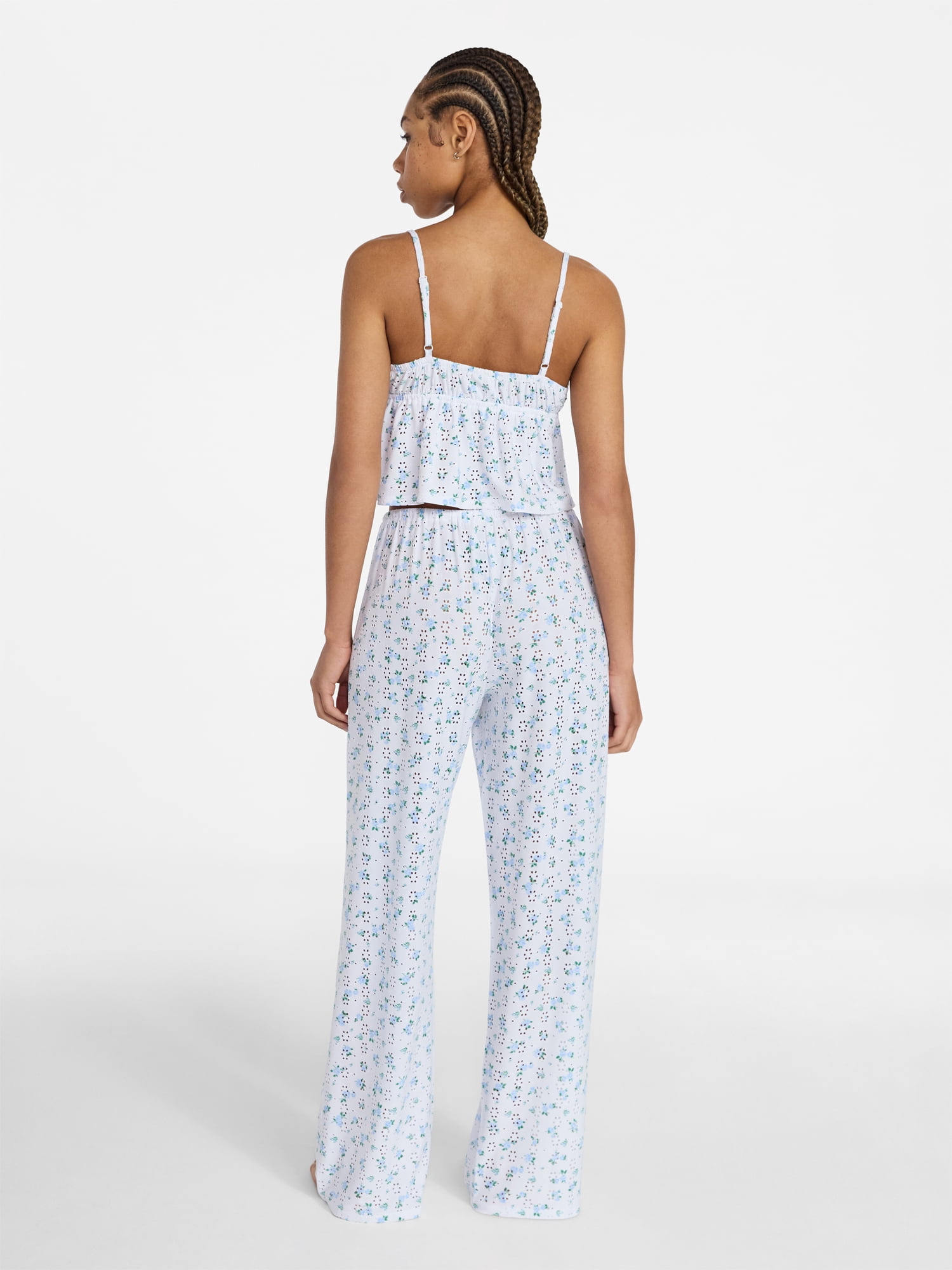 No Boundaries Eyelet Cami and Pants Sleep Set, 2-Piece, Women's XS-XXL