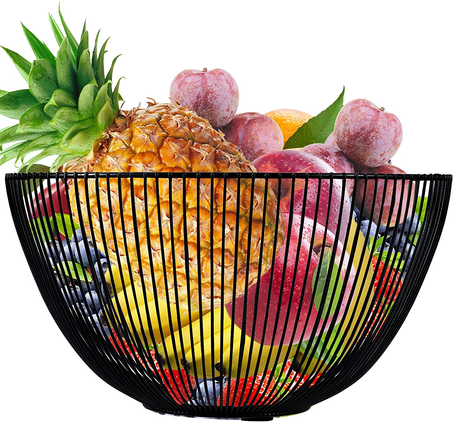 Metal Wire Fruit Basket,Large Black Fruit Bowl for Kitchen Counter