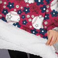thumbnail image 3 of Oversized Wearable Blanket Hoodie,Red Baseballs with Blue Flowers Pattern Sherpa Blanket Hoodie with Super Pockets,Super Warm Fuzzy Pullover for Women & Men, 3 of 6