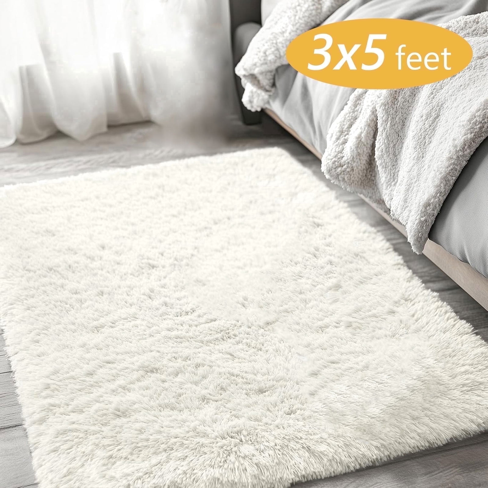 Tripumer Ultra Soft Rug Fluffy Shag Area Rug 3 X 5 feet Solid Shaggy Carpets Fuzzy Rug for Bedroom Modern Home Interior Decor White