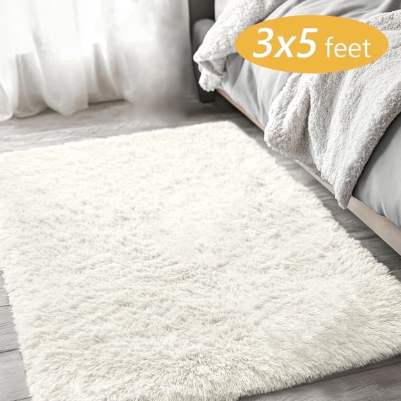 Tripumer Ultra Soft Rug Fluffy Shag Area Rug 3 X 5 feet Solid Shaggy Carpets Fuzzy Rug for Bedroom Modern Home Interior Decor White