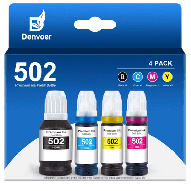 502 Ink Bottles for Epson 502 Ink Bottles Epson Ink 502 Refills (Black Cyan Magenta Yellow 4 Pack)