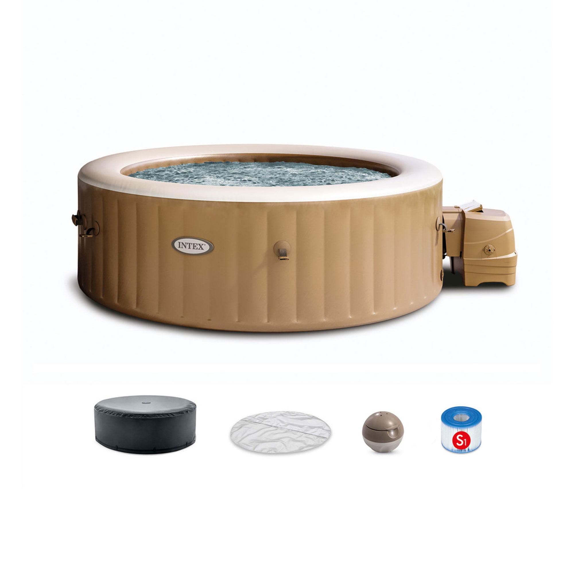 Intex Pool Vacuum with PureSpa 6 Person Inflatable Hot Tub, Sahara Tan