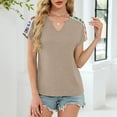thumbnail image 5 of Women's Trendy Short Sleeve T-Shirts Flowers Embroidered Boho Tops V Neck Casual Summer Tees Tshirts (M, Khaki), 5 of 8