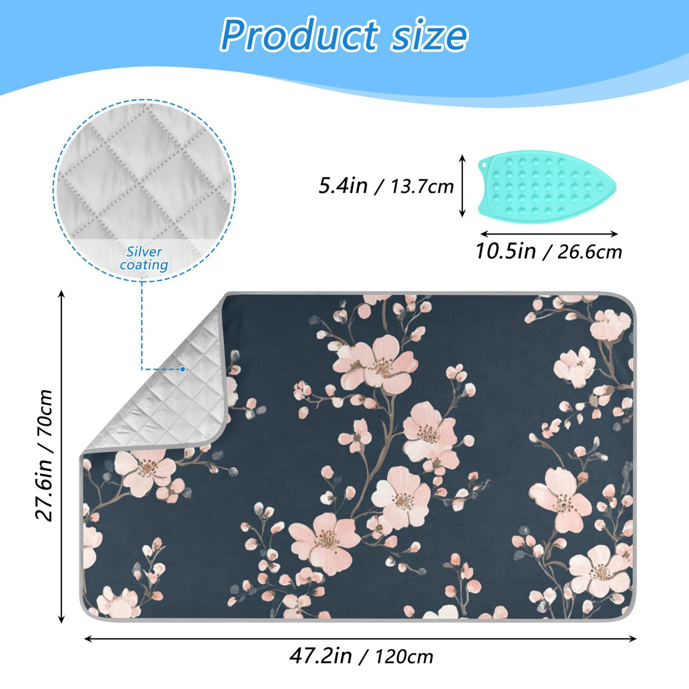 Elegant Cherry Blossom Flowers Ironing Mat Blanket Portable Travel Ironing Pad Heat Resistant Pad 47.2" x 27.6”