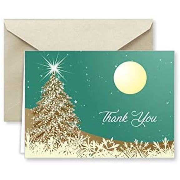 Paper Frenzy Colorful Holiday Horizon Christmas Thank You Note Cards with Cocoa Shimmer Envelopes - 25 pack