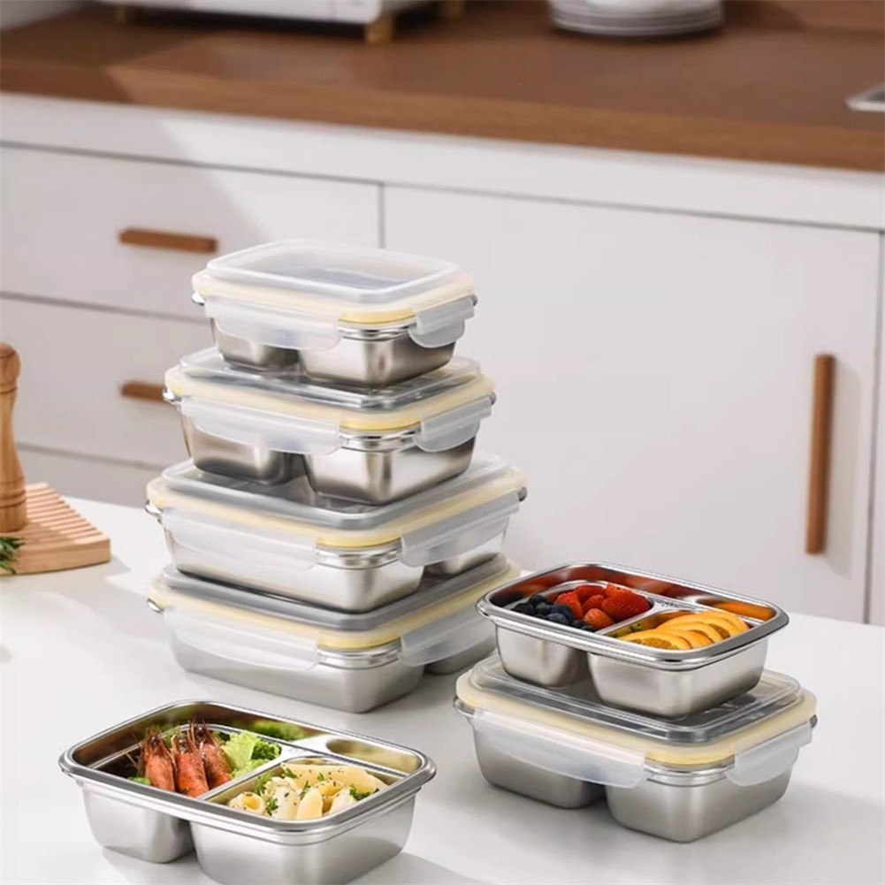 2 Compartment Stainless Steel Lunch Box Leak Proof Snack Container For School