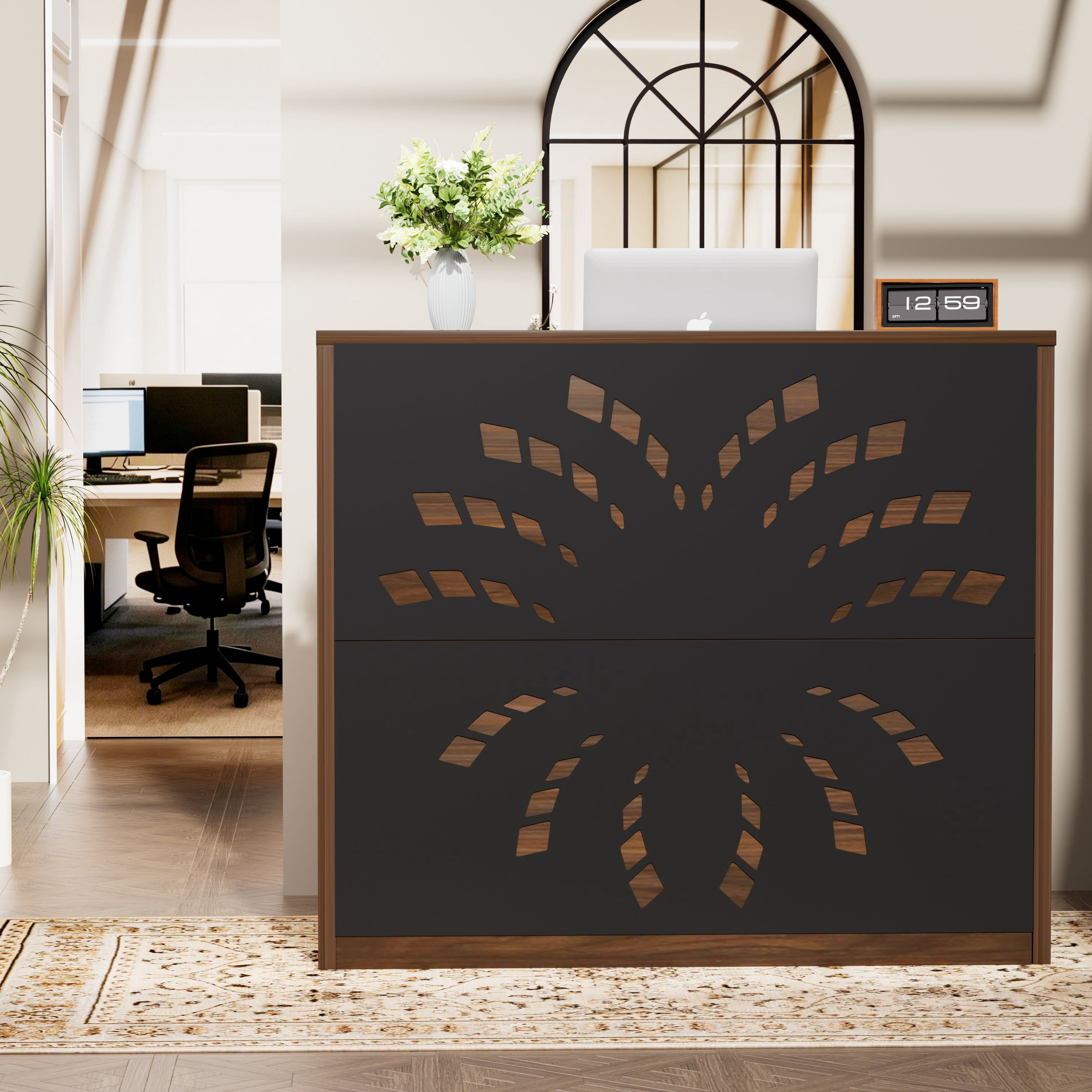 Astoutdoor 46.5 in Reception Desk with Storage Cabinet, Front Desk, Retail Checkout Counter, Walnut+Black