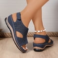 thumbnail image 4 of Rokment Womens Platform Wedges Gladiator Sandals 2026 Beach Comfortable Vintage Leather Hollow out Orthopedic Walking Dress Slingback Summer Shoes Navy Size 7.5, 4 of 8