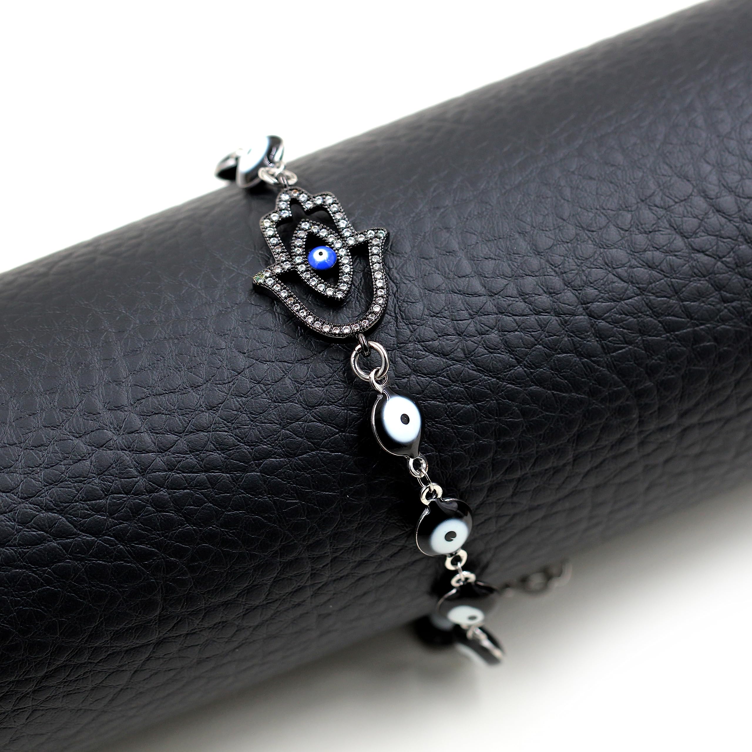 Uloveido Bracciale Mano Di Fatima Con Occhio Blu – Acciaio Inox – Regolabile – Ciondolo Portafortuna