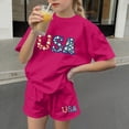 thumbnail image 5 of ITSAME Girls 4th of July Outfits 2-Piece, Crewneck T-Shirts and Shorts USA Print Summer Casual Clothes Set Hot Pink Size 10, 5 of 6