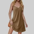 thumbnail image 2 of Tumotour Full Slips Dress for Women summer Solid color dress Spaghetti Strap Sleeveless tank V Neck Under Dress Camisole Mini Slip Dress with pockets, 2 of 4