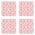 thumbnail image 1 of Rose Coaster Set of 4, Graphic Image of Romantic Flower Silhouettes with Polka Dots Top View, Square Hardboard Gloss Coasters, Standard Size, Pink Pale Peach, by Ambesonne, 1 of 2