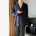 thumbnail image 2 of Awdenio Mens Pajama Sets Long Sleeve Tops Long Pants Pocket Drawstring Elastic Belt Casual Pants Satin Silk Nightshirt Pajamas Comfy Sleepwear Two-piece Set, 2 of 3