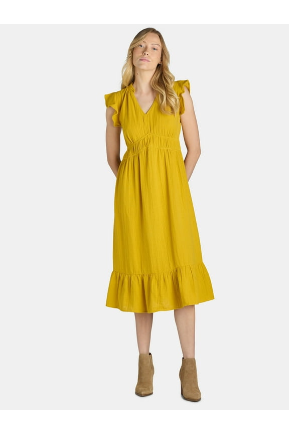 Women's and Women's Plus Double Cloth Midi Dress, Sizes XS-4X