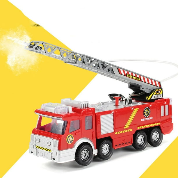 Prextex Camion de pompier télécommandé, camion de pompiers télécommandé,  35,6 cm, échelle de 30,5 cm, lumières et sirènes, meilleur cadeau pour