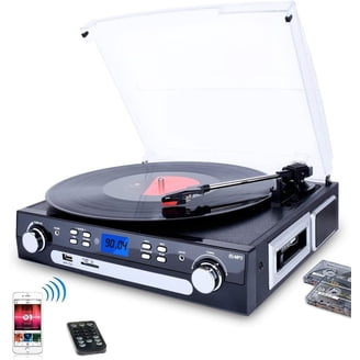 Jensen 3-Speed Stereo Turntable Record Player with Speakers, AM/FM