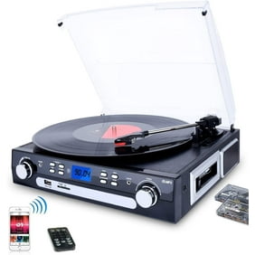 DIGITNOW Vinyl/LP Turntable Record Player, with Bluetooth, AM&FM Radio, Cassette Tape, Aux in, USB/SD Encoding & Playing MP3/ Built-in Stereo Speakers, 3.5mm Headphone Jack, Remote and LCD