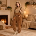thumbnail image 2 of Wenini Women's Cute Bear Fleece Onesie Pajamas Winter Thickened Hooded Home Wear Jumpsuit Casual Loungwear, 2 of 7