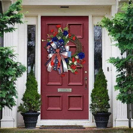 Huge Memorial Day Savings! Boovnll Patriotic Wreath, 16" Handcrafted Red White Blue Twig Memorial Day Wreath, 4th of July Wreath for Indoor, Front Door, Fireplace, Wall Decor, 4th of July Decorations