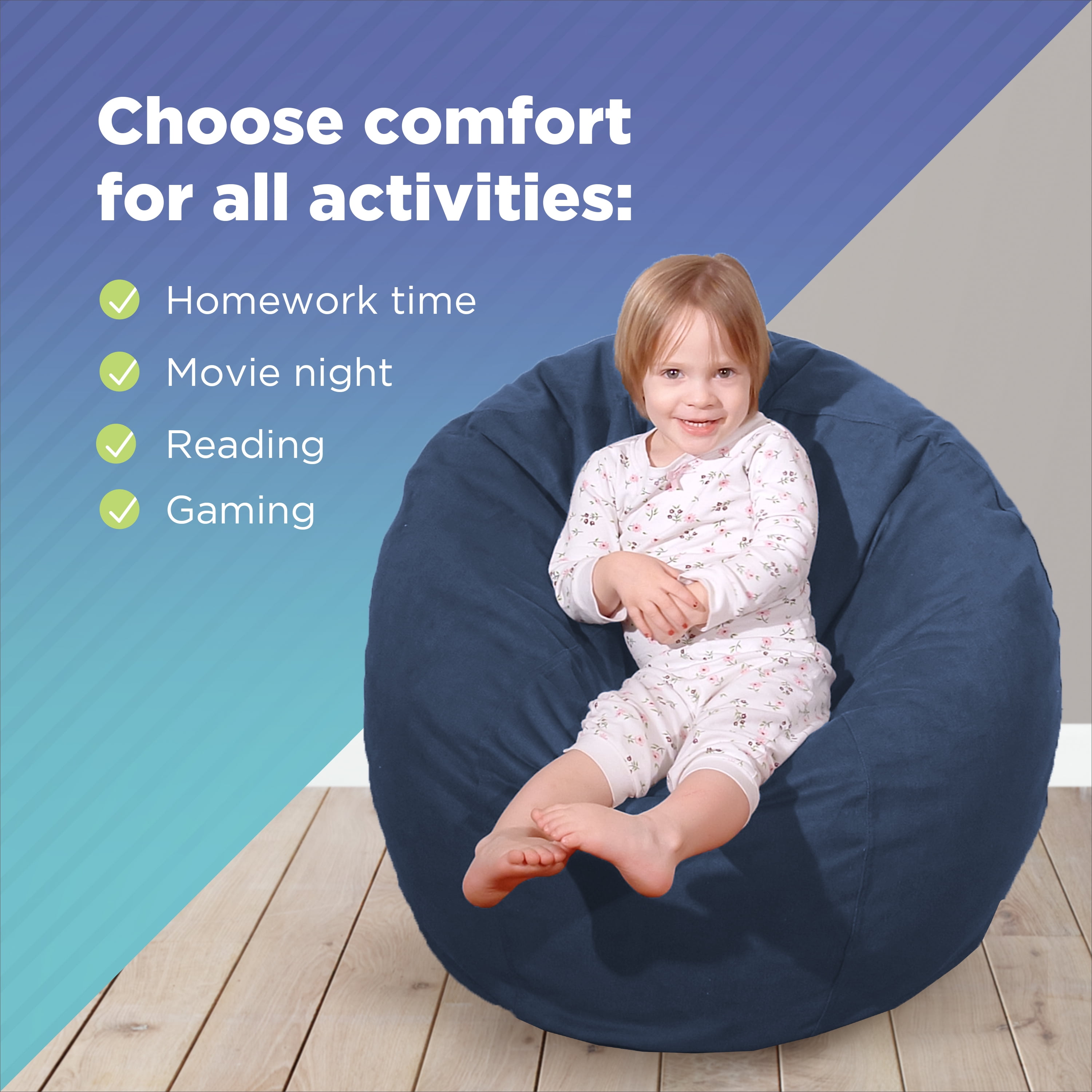 Cotton 31x33x20" Small Bean Bag Chair - w/Polystyrene Beads and CertiPUR Foam Filled Bean Bag for Teens and Kids - Aqua