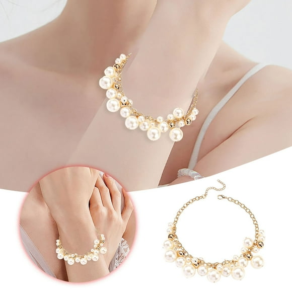 WIFKLSIIPG Fashionable Layered Pearl Necklace and Bracelet Jewelry Set Unique Design for Women