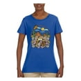 thumbnail image 2 of Wild Bobby Trendy Landscape With Daisies Cactus Monarch Butterfly Nature Lover Women Graphic Tee, Royal, Small, 2 of 6