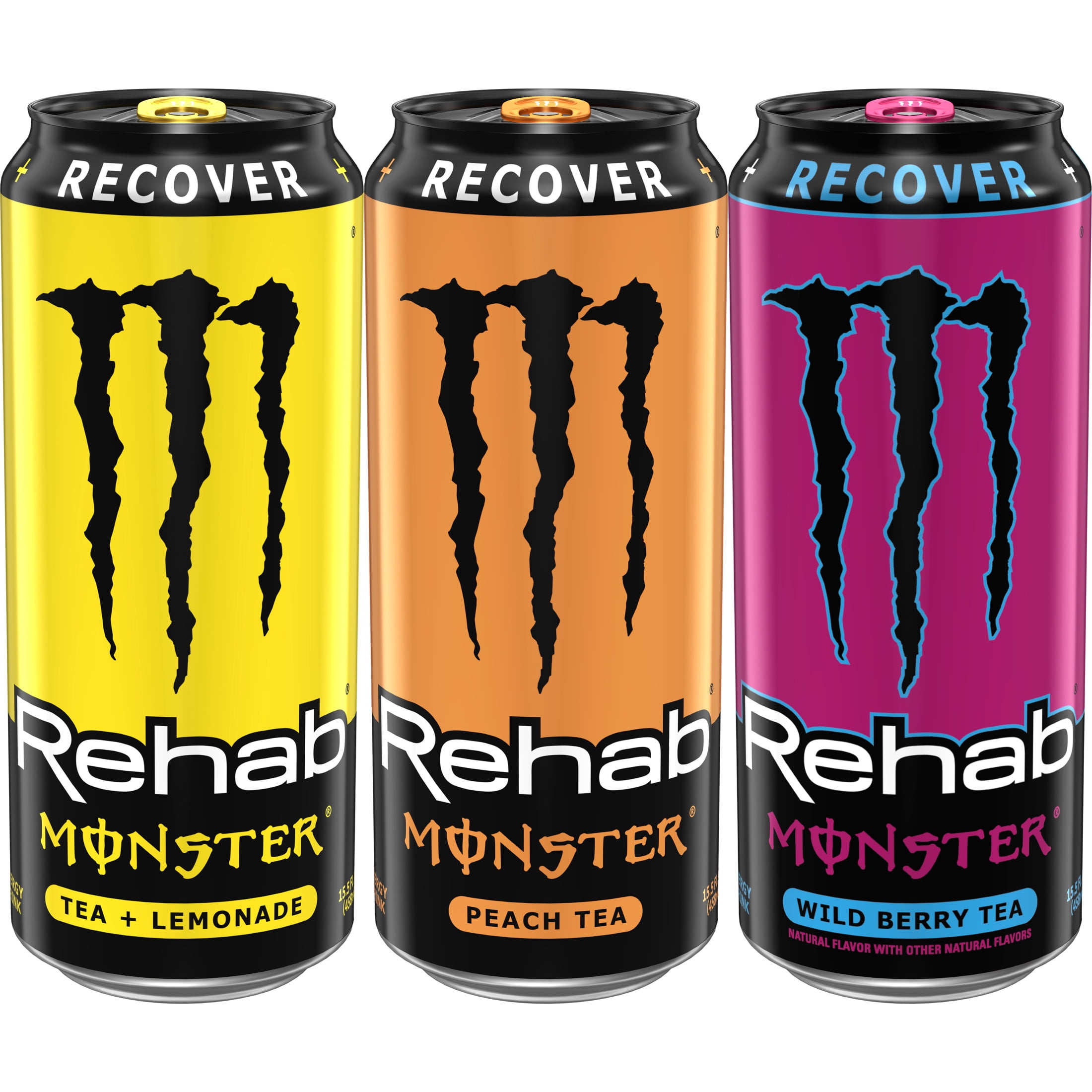 Monster Rehab Variety Pack Energy Drink, Zero Sugar, 15-Pack, 16 Oz Cans
