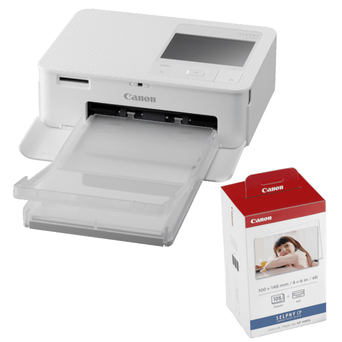 Canon SELPHY CP1500 Compact Photo Printer (White) with KP108 Ink/Paper