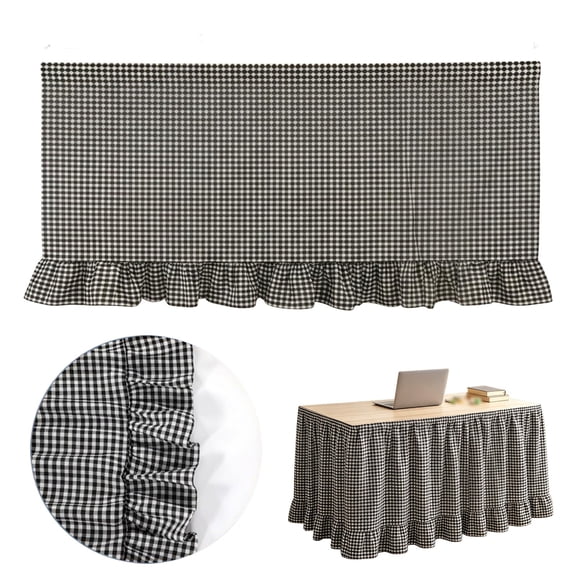 Desk Skirt,Black Gingham Wrap Around Ruffled Table Skirts,Reusable Draped Table Cover with Ruffle,72x29.9 Inch Soft Fabric Rustic Tablecloth,Tablecloths for Kitchen,Dining Room Party