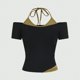 thumbnail image 3 of Camiseta 2 en 1 con hombros descubiertos y camiseta sin mangas para mujer, informal de verano, 3 of 3