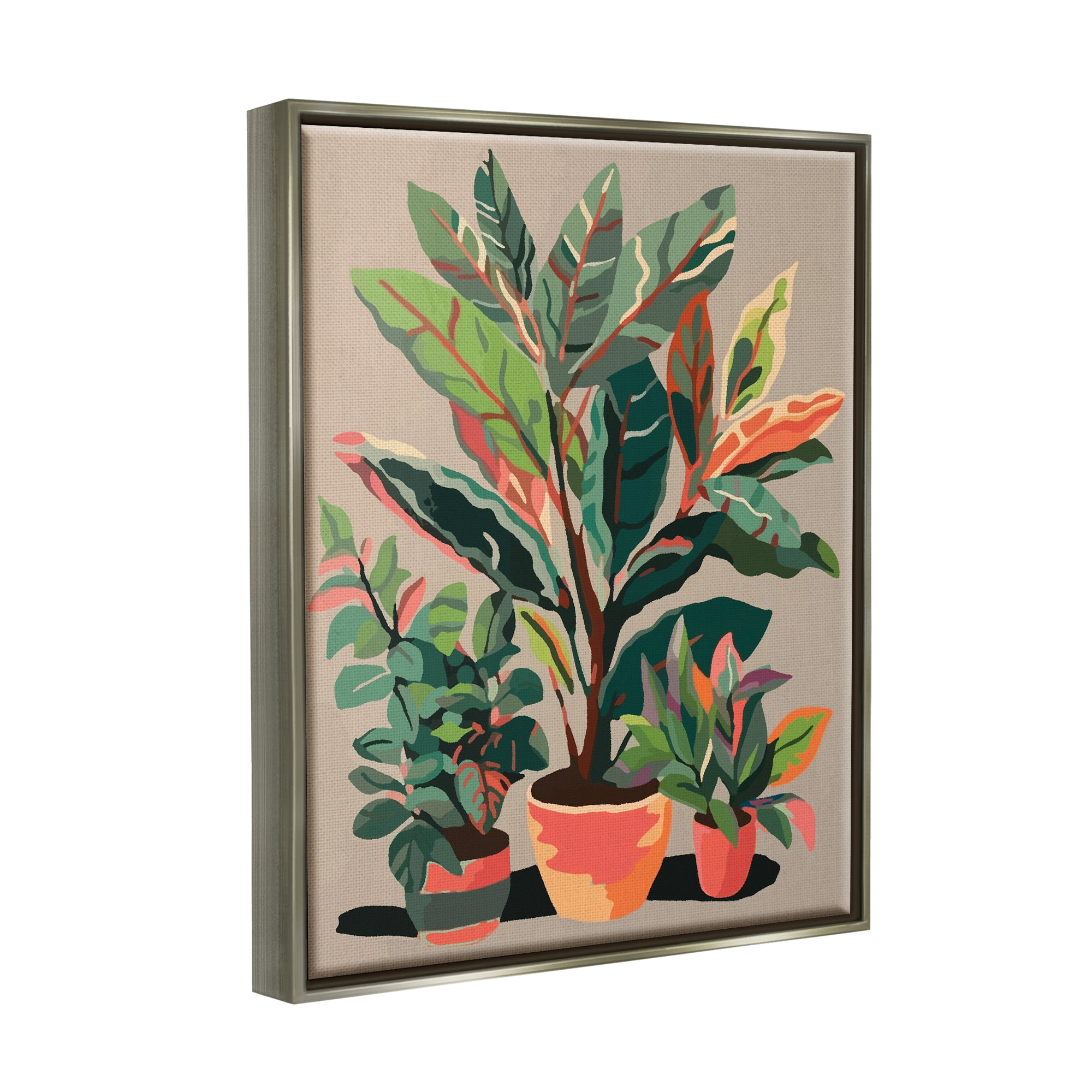 Stupell Industries Abstract Potted Plants Botanical & Floral Painting Gray Floater Framed Canvas Art Print Wall Art, 17 x 21