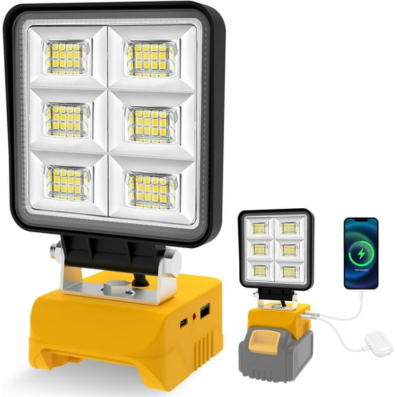 T50W 5000LM LED Work Light, Cordless Portable Light for Dewalt 20V Max Battery(Not Included), with USB C & USB Port for Jobsite, Emergency, Garage, Car Repair