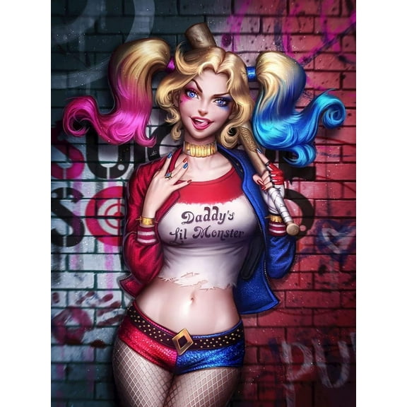 Harley Quinn Diamond Painting Kits for Adults,  DIY 5D Round Full Drill Art Perfect for Relaxation Wall Decor crafts,  holiday Home Wall Art Decoration 11.81x15.75inch