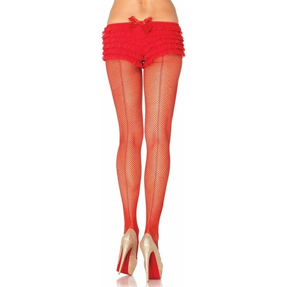 Zhengup Women's Fishnet Tights with Backseam, Red, One Size