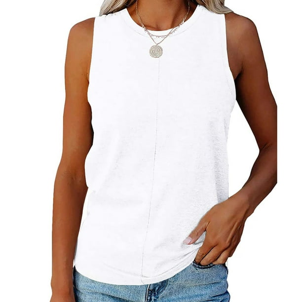 Mafulus Womens Crew Neck Tank Tops Sleeveless T Shirts Summer Solid ...