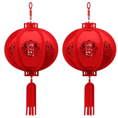 

2 Pcs Decorative Pendants Hollow Ornaments Crafted Party Lanterns (Red S)