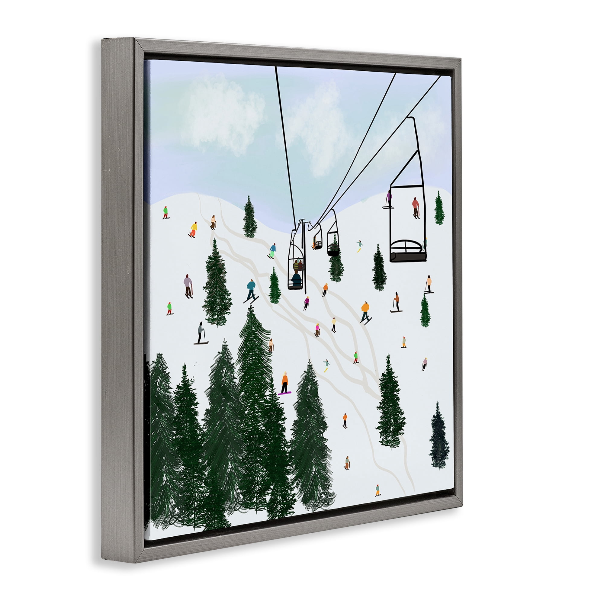 Stupell Industries Ski Lift & Slopes Landscape & Nature Painting Gray Floater Framed Canvas Art Print Wall Art, 25 x 25