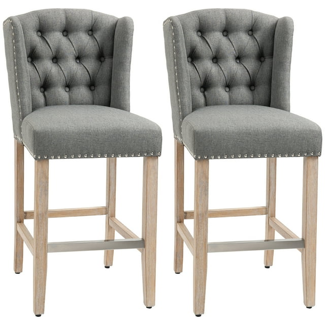 HOMCOM Tabourets de Bar Ensemble de 2, Chaises Rembourrées avec Rembourrage Pieds en Bois, Gris