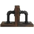 thumbnail image 7 of MyGift 1 Pair Industrial Pipe and Rustic Wood Bookends, Dark Brown, 7 of 7