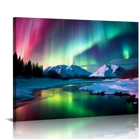 COMIO Aurora Borealis Canvas Northern Wall Art Picture Alaska Farmhouse Canvas Art Aurora Scenery Prints Artwork Wall decor