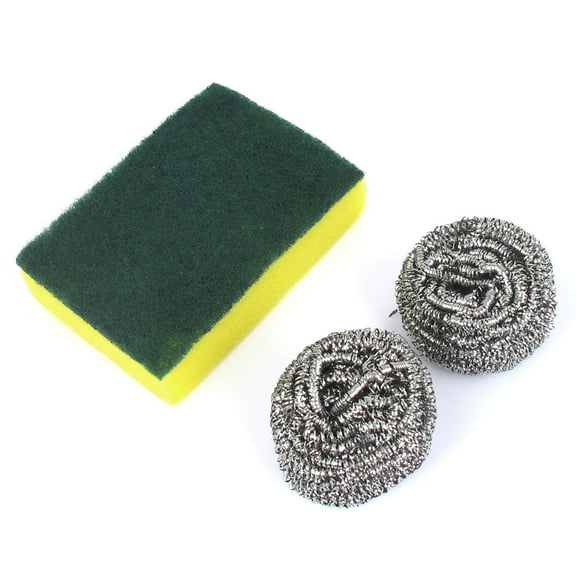 Unique Bargains Bowl Cup Metal Ball Scrub Sponge Pad Cleaner Cleaning Tool 3 in 1