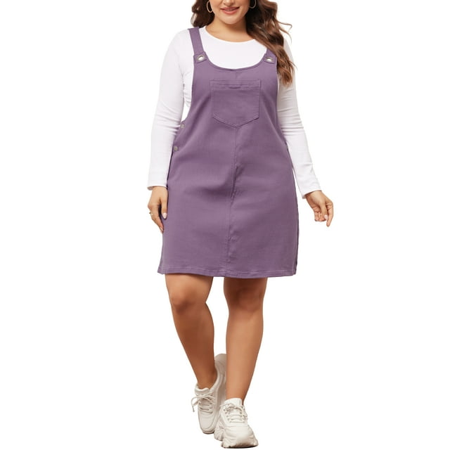 GRACE & GRANDEUR Robe Salopette Sans Manches pour Femme Grande Taille avec Poches, Midi Décontractée en Denim 4X Violet