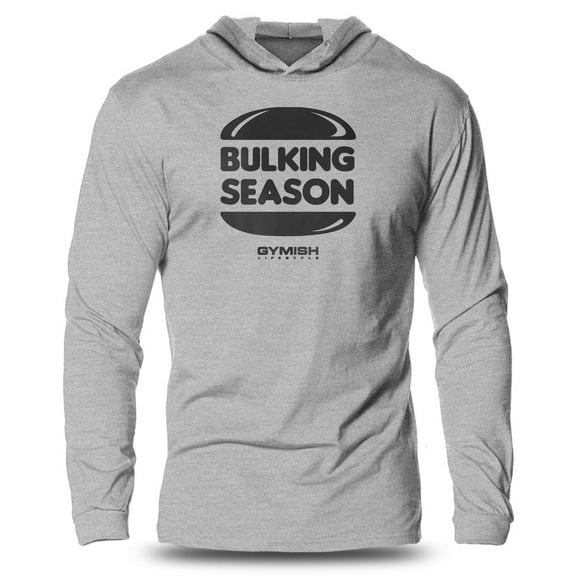 GYMISH Bulking Season Lightweight Long Sleeve Hooded T-Shirt for Men – Funny Gym Hoodie, Bodybuilding & Workout Apparel