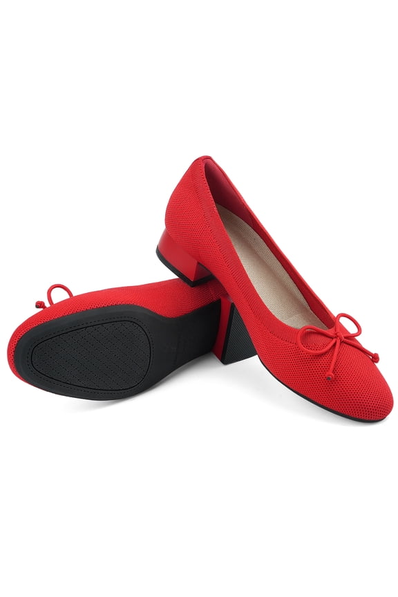 Women's Flats Shoes Casual Chunky Pumps Ballet Dress Heels Round Toe Knit Mesh Flat