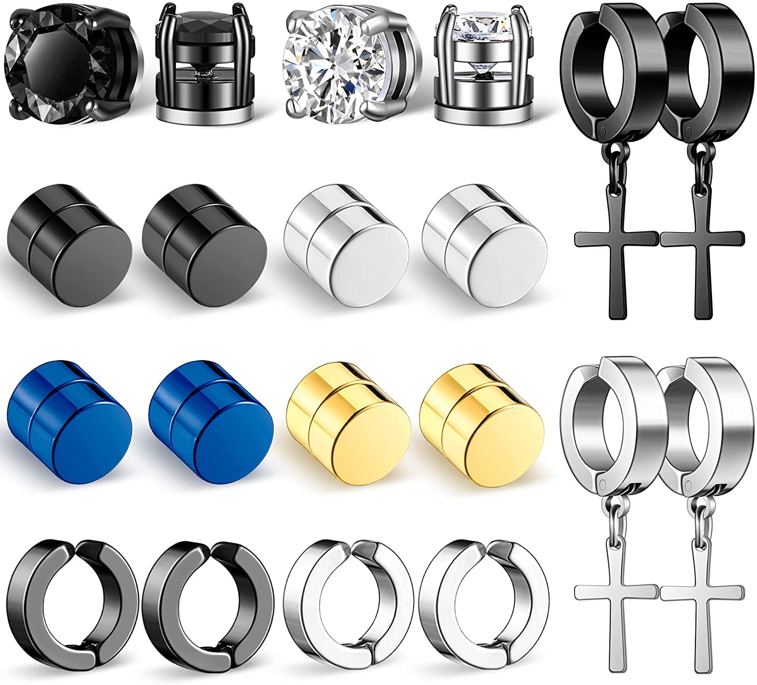 Magnetic Stud Earrings For Men Stainless Steel Magnetic Earrings,  Non-piercing Cross Dangle Hoop Earrings Unisex Gauges Clip On Earring Cz Magnet  Earring Set - Temu