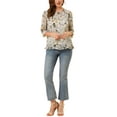 thumbnail image 3 of MODA NOVA Juniors Floral Round Neck Ruffled 3/4 Sleeves Flowy Chiffon Blouse, 3 of 7