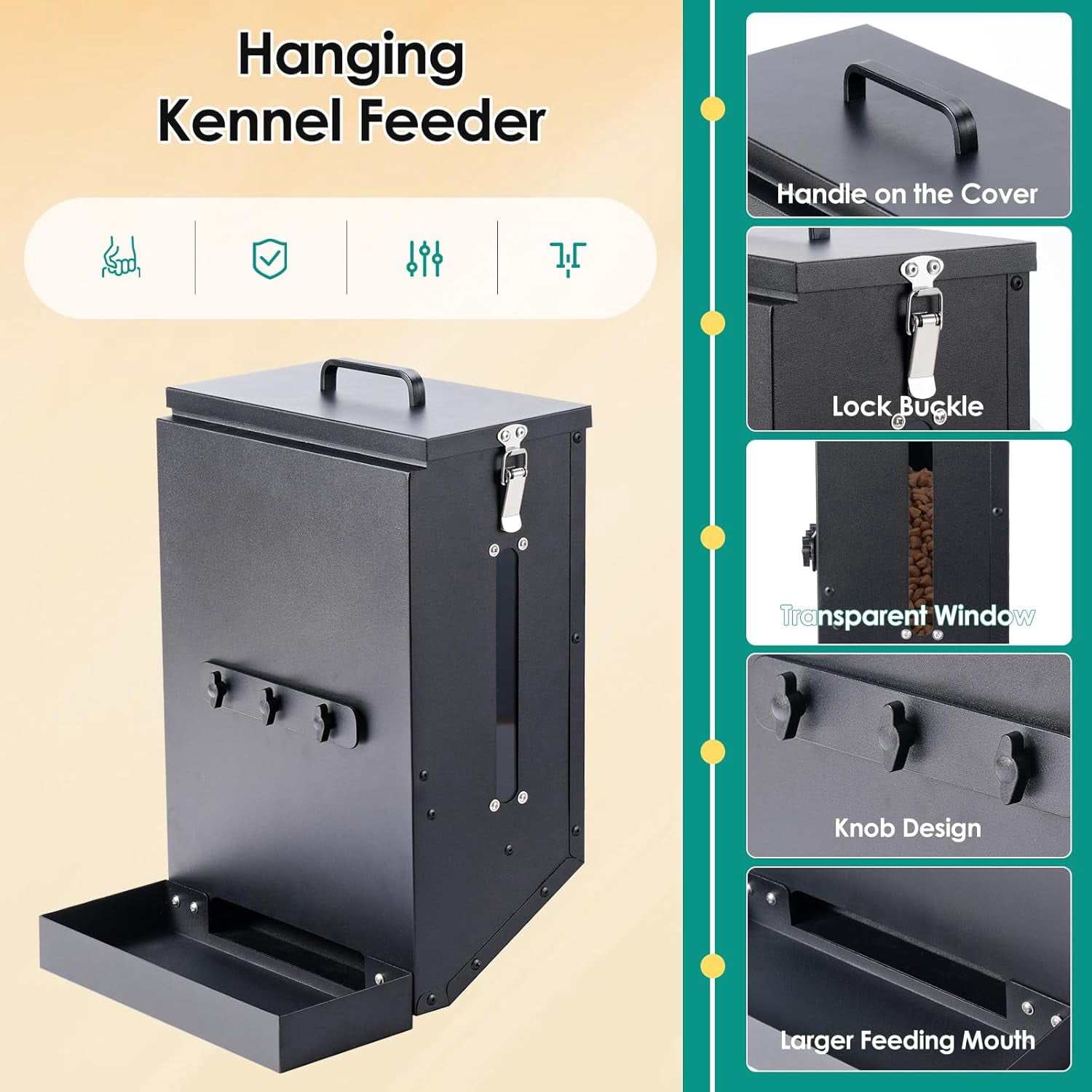 Hanging Cage Automatic Dog Feeder Large Breed,12L Dog Food Dispenser with Large Feeding Mouth Kennel-Gravity Pet Cage Feeder Galvanized Steel for Dog Rabbit,Chicken,Pet,Ferret,Chinchilla