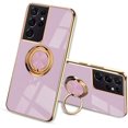 thumbnail image 2 of for Galaxy S22 Ultra Case with Ring, Built-in Rotation Finger Ring Kickstand Cover with Shiny Plating Rose Gold Edge Work with Magnetic Car Mount Slim Thin Bumper Case for Women Girls Purple, 2 of 14